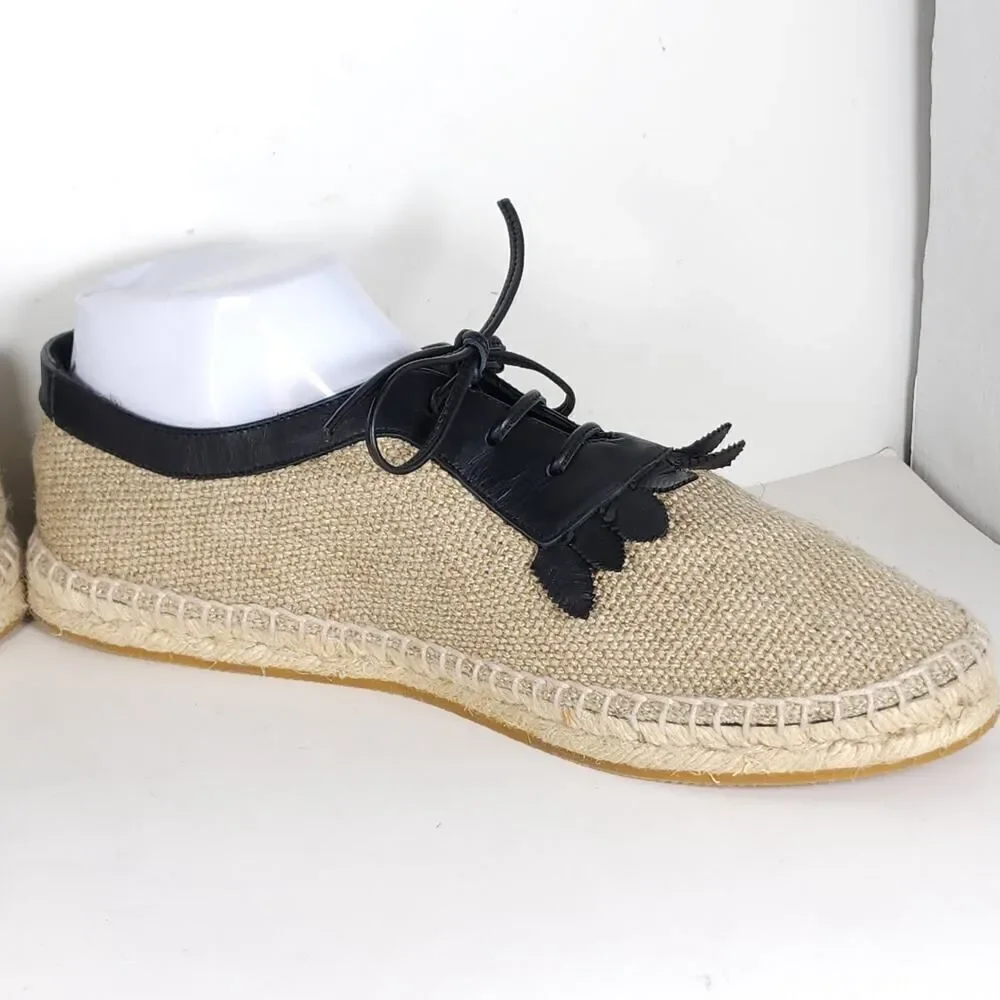 BOTTEGA VENETA Women's 39 US8,5 Beige Woven Canvas Leather Espadrilles Loafers